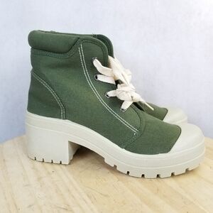 Army Green Combat Military Canvas Moto Biker Ankle Boots Lace-up Size 8 US NEW
